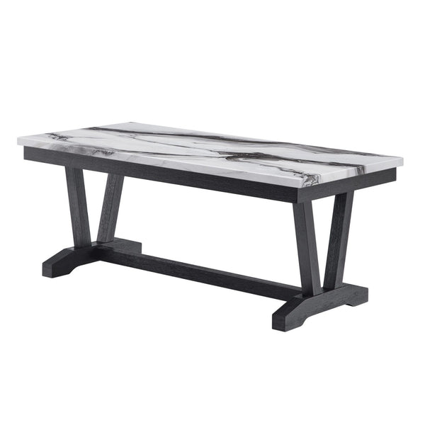 English Elm Paula Faux Marble Top Coffee Table with Sculptural Double Pedestal Base for Living Rooms B201P411479