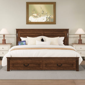 English Elm King Pine Wood Storage Bed with Led Lighting Usb Charging Tall Panel Headboard Walnut W504S00270