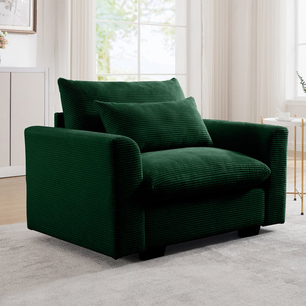 English Elm Green Corduroy Deep Seat Accent Chair – Plush Comfort With Waist Pillow For Stylish Living Spaces W714S00665