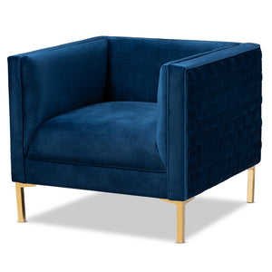 Baxton Studio Baxton Studio Seraphin Glam Velvet Upholstered Accent Chair with Gold Finished Legs for Elegance Navy TSF-6625-Navy/Gold-CC