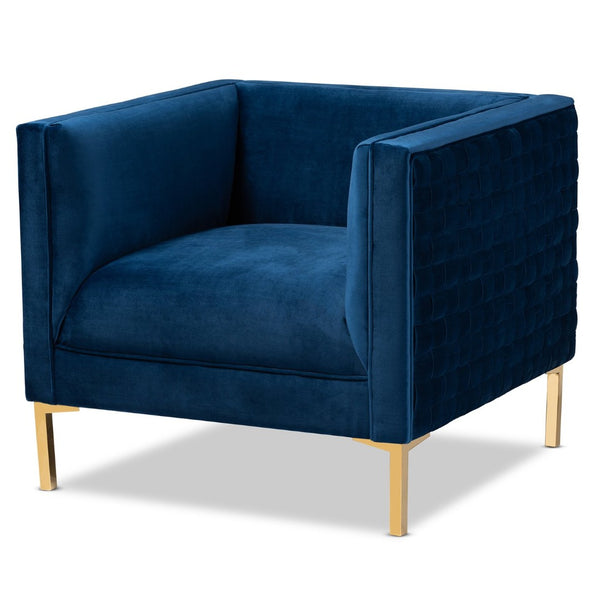 Baxton Studio Baxton Studio Seraphin Glam Velvet Upholstered Accent Chair with Gold Finished Legs for Elegance Navy TSF-6625-Navy/Gold-CC