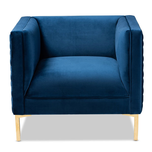 Baxton Studio Baxton Studio Seraphin Glam Velvet Upholstered Accent Chair with Gold Finished Legs for Elegance Navy TSF-6625-Navy/Gold-CC