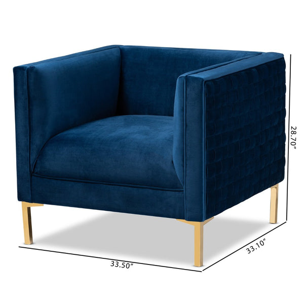 Baxton Studio Baxton Studio Seraphin Glam Velvet Upholstered Accent Chair with Gold Finished Legs for Elegance Navy TSF-6625-Navy/Gold-CC