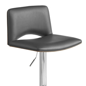 English Elm Xienna Adjustable Swivel Faux Leather Bar Stool with Walnut Back, Chrome Base, Ergonomic Comfort Gray B2736P268608