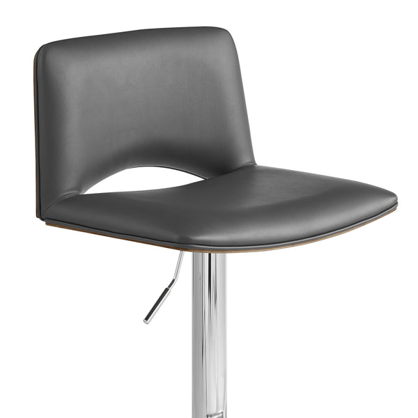 English Elm Xienna Adjustable Swivel Faux Leather Bar Stool with Walnut Back, Chrome Base, Ergonomic Comfort Gray B2736P268608
