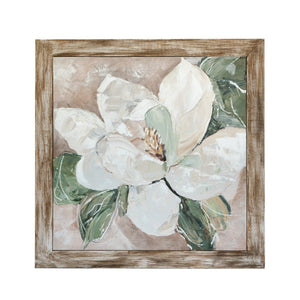 English Elm 39.4x39.4x1.2" Hand-painted Magnolia Canvas Art in Rustic Fir Wood Frame W2078P475437