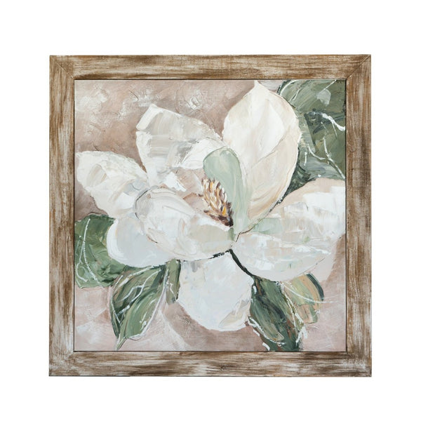 English Elm 39.4x39.4x1.2" Hand-painted Magnolia Canvas Art in Rustic Fir Wood Frame W2078P475437