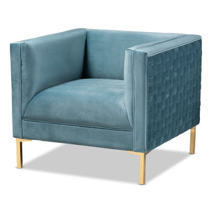 Baxton Studio Baxton Studio Seraphin Glam Velvet Upholstered Accent Chair with Gold Finished Legs for Elegance Light TSF-6625-Light Blue/Gold-CC