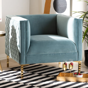 Baxton Studio Baxton Studio Seraphin Glam Velvet Upholstered Accent Chair with Gold Finished Legs for Elegance Light TSF-6625-Light Blue/Gold-CC