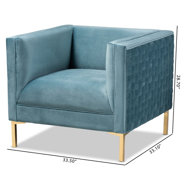 Baxton Studio Baxton Studio Seraphin Glam Velvet Upholstered Accent Chair with Gold Finished Legs for Elegance Light TSF-6625-Light Blue/Gold-CC