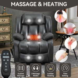 English Elm Dual Motor Power Lift Recliner with Massage Heat and 180 Degree Brown Lounge Chair W1803S00065