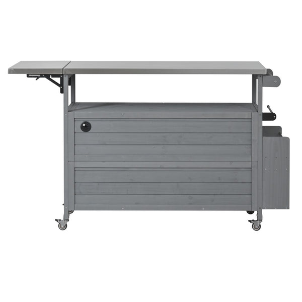 English Elm Foldable Outdoor Kitchen Cart with Stainless Worktop Fir Wood Frame and Lockable Wheels Grey N719P380279E
