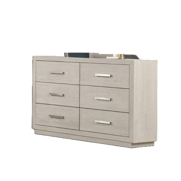 English Elm Dresser with Beveled Mirror Six Drawer Solid Acacia Light Gray Transitional Bedroom B2741S00859