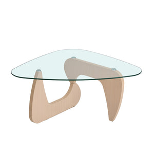 English Elm Glass Top Coffee Table Tempered Surface Oak Wood Base Mid-century Modern Living Room W1718P452022