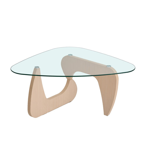 English Elm Glass Top Coffee Table Tempered Surface Oak Wood Base Mid-century Modern Living Room W1718P452022