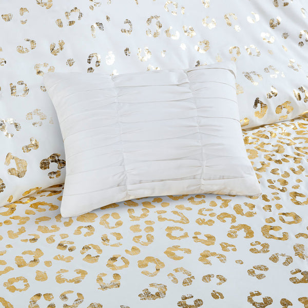 JLA Home Intelligent Design - Metallic Gold Leopard Animal Print Comforter Set with Ultra-Soft Microfiber, OEKO-TEX & Antimicrobial Protection ID10-1866
