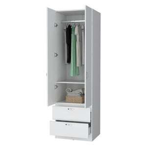 English Elm Tall Mayer Wardrobe Melamine with Hanging Rod, Two Doors & Drawers — Durable, Space-Saving Closet Solution B128P203060