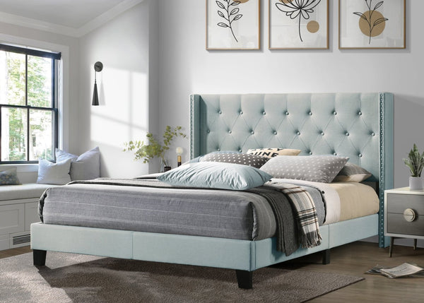 English Elm Modern Wingback Platform Bed Linen Upholstered Diamond Tufted Headboard No Box Spring B2771P498529