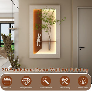 English Elm Adjustable Led Sandstone 3d Wall Art with Faux Botanicals and Rabbit Figurine Accent W2700P389346