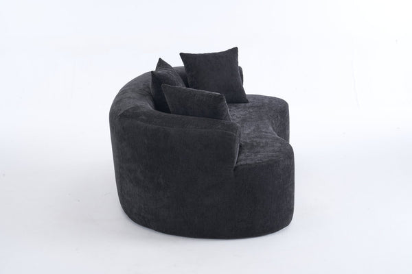 English Elm Crescent-shaped Chenille Loveseat Low Profile Curved Sofa for Modern Living Rooms Black W5188P450356