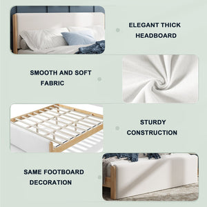 English Elm King Platform Bed Natural Wood Frame Beige Upholstered Low Profile No Box Spring N758K909697N
