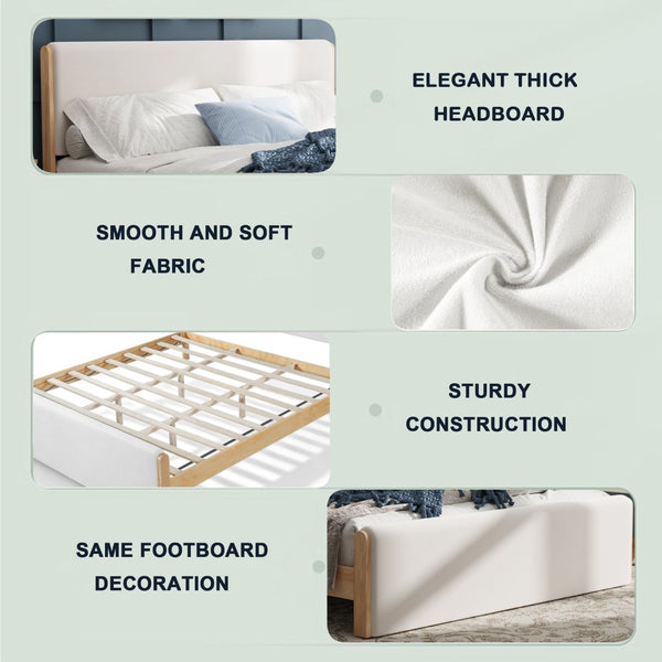 English Elm King Platform Bed Natural Wood Frame Beige Upholstered Low Profile No Box Spring N758K909697N