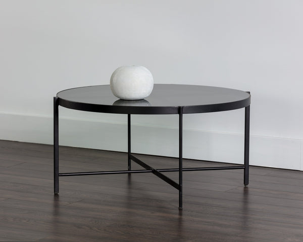 Sunpan Willem Coffee Table - Stylish Round Design with Matte Black Frame and Alluring Tempered Glass Top Large - 36.5W x 36.5D x 17.75H