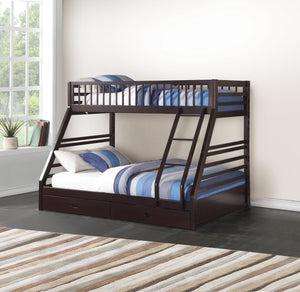 English Elm Jason Twin/Full Bunk Bed with Built-In Storage Drawers, Solid Wood Frame, Slatted Guardrail Design Espresso 85.5 L x 20.1 W x 12.4 H B2726S00488