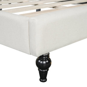 English Elm Full Full Size L-Shaped Linen Daybed with Solid Wood Legs, Semi-Enclosed Modern Frame for Living Spaces Beige SF100146AAA