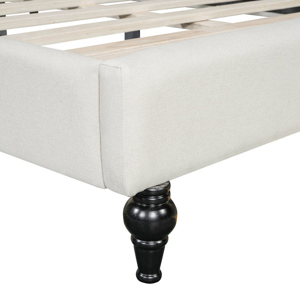 English Elm Full Full Size L-Shaped Linen Daybed with Solid Wood Legs, Semi-Enclosed Modern Frame for Living Spaces Beige SF100146AAA