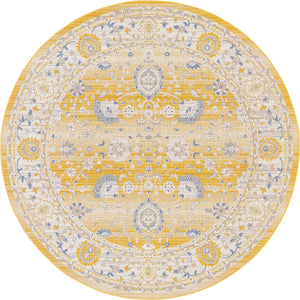 Unique Loom Whitney Bordeaux Machine Made Floral / Botanical Rug Tuscan Yellow, Blue/Ivory/Gray 7' 1" x 7' 1"