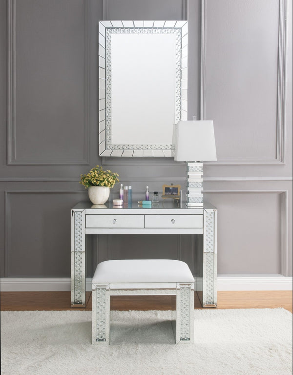 English Elm Nysa Rectangular Wall Mirror with Beveled Frame and Faux Crystal Inlay for Glam Decor B2726P446662
