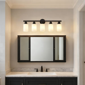 English Elm 5-light Matte Black Linear Wall Sconce with Globe Glass Shades for Modern Interiors W5008P389772