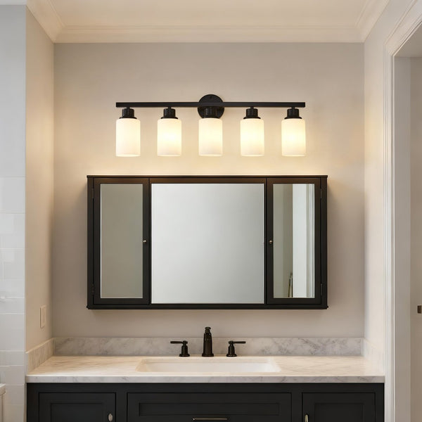 English Elm 5-light Matte Black Linear Wall Sconce with Globe Glass Shades for Modern Interiors W5008P389772