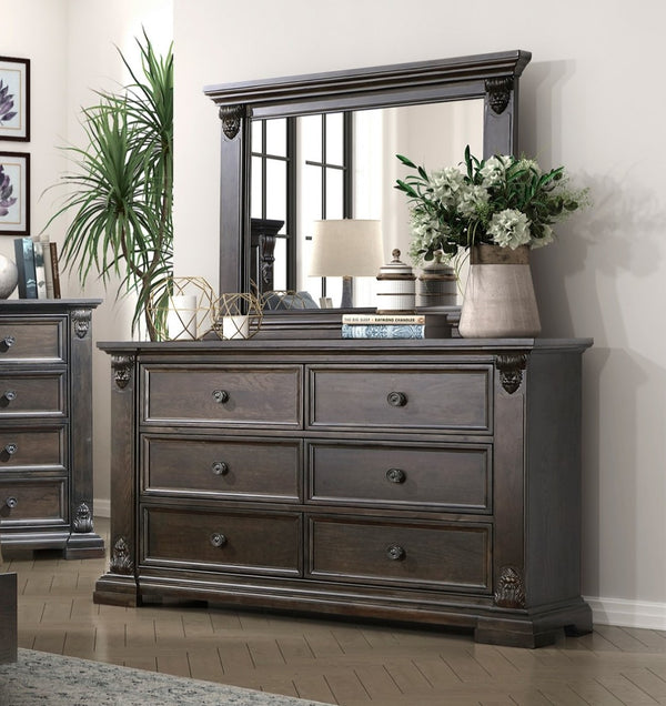 English Elm Elegant Six Drawer Oak Veneer Dresser with Corbel Pilasters for Classic Bedrooms B011P224820