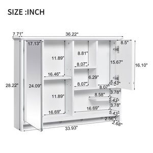 English Elm 36 Inch Wall Mounted Medicine Cabinet with HD Mirror, Adjustable Shelves, Towel Hooks, Modern Style White N710P254924K