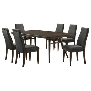 English Elm Paloma Mid-Century Modern 7-Piece Dining Set With Dark Walnut Table & Grey Upholstered Chairs B062S01215-GIGA