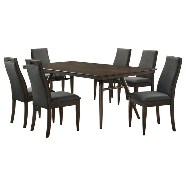 English Elm Paloma Mid-Century Modern 7-Piece Dining Set With Dark Walnut Table & Grey Upholstered Chairs B062S01215-GIGA