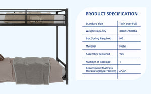 English Elm Metal Twin Over Twin Bunk Bed Heavy-Duty Sturdy Steel Frame with Noise-Reducing Slats & Guardrail Black W1935P235012