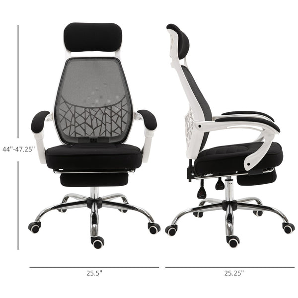 English Elm High Back Mesh Reclining Office Chair with Footrest Headrest and Padded Armrests T3971P411075