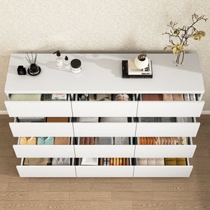 English Elm 12 Drawer Wide Double Dresser Modern Symmetrical Wood Storage Chest for Bedroom W409S00018