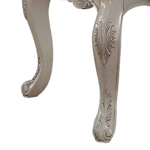 English Elm Beige Antique White Button-Tufted Arm Chairs Set of 2 with Cabriole Wood Legs, Classic Dining Elegance B062P185674