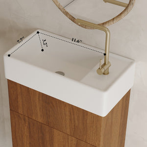 English Elm 16.5 Inch Floating Bathroom Vanity Wall Mounted Ceramic Basin Soft Close Door W3136S00033