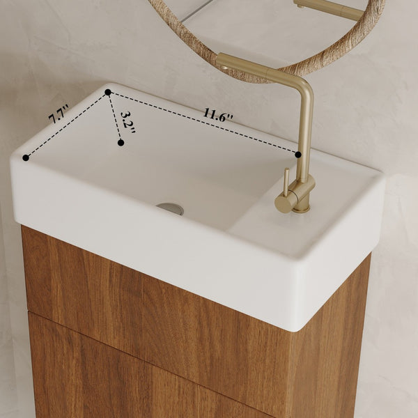 English Elm 16.5 Inch Floating Bathroom Vanity Wall Mounted Ceramic Basin Soft Close Door W3136S00033