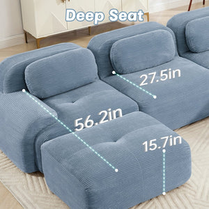 English Elm L-shaped Modular Corduroy Sectional Sofa Ergonomic Low Profile Living Room Seating Blue W714S01249