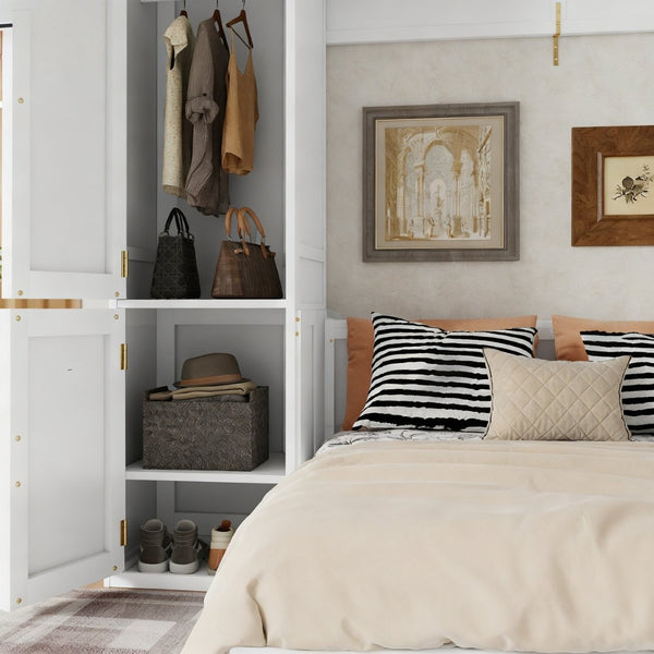 English Elm Queen Murphy Wall Bed with Integrated Desk Gas Strut Lift White Cabinet for Small Spaces W504S00271