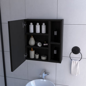 English Elm Lincoln Mirrored Medicine Cabinet with 5 Shelves Black Particle Board, Wall-Mount, 19.5"H x17.7"W B128P322311