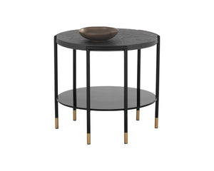 Sunpan Zuma Side Table - Handcrafted Concrete End Table with Slate Effect Top & Black Glass Shelf, Gold Accents