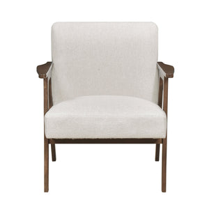 English Elm Modern Mid-Century Accent Chair Walnut Frame with Textured Linen Upholstery and Cushioned Seat Comfortfulness Beige 26.5 L x 23.5 W x 10 H B011P308028