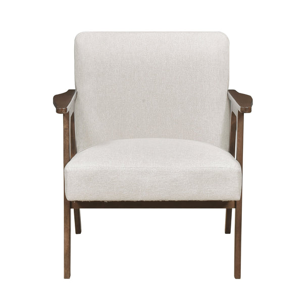 English Elm Modern Mid-Century Accent Chair Walnut Frame with Textured Linen Upholstery and Cushioned Seat Comfortfulness Beige 26.5 L x 23.5 W x 10 H B011P308028